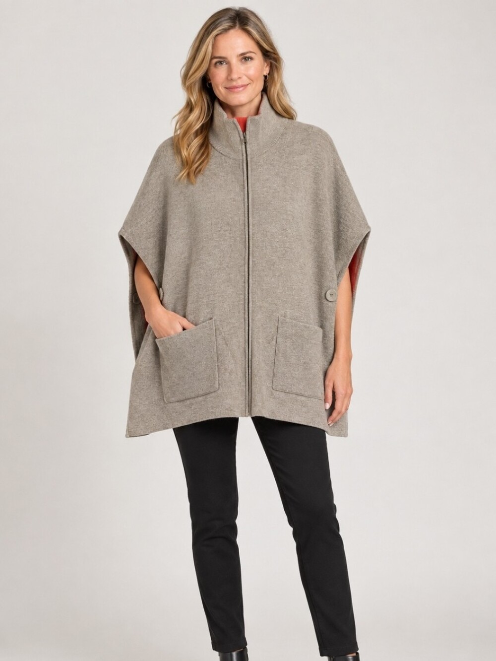 Lilla P Full-Zip Sweater Poncho/Cape Women's One Size